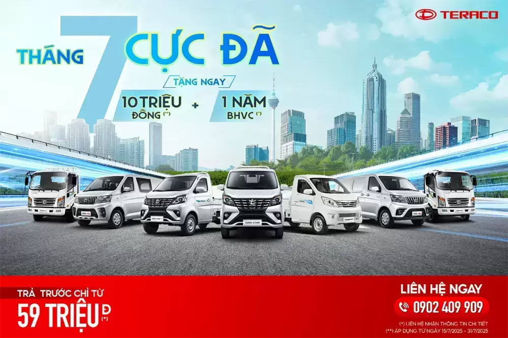 Bảng giá xe tải TERACO tại Phú Thọ – Ưu đãi TERACO duy nhất trong tháng 7/2025